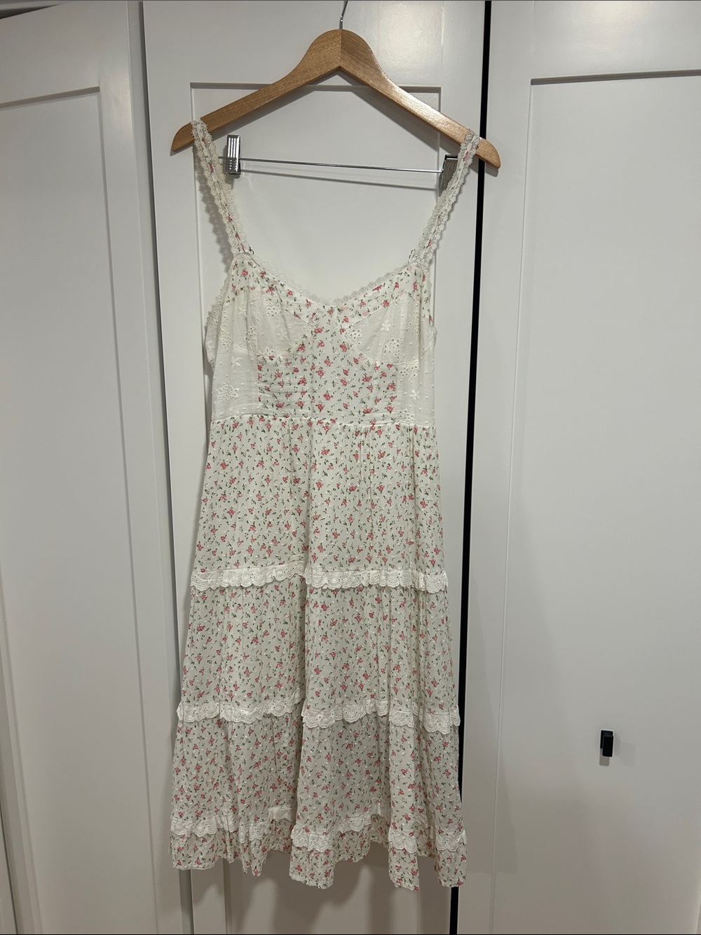 Altar'd State Cream Midi Dress with Pink Floral Print